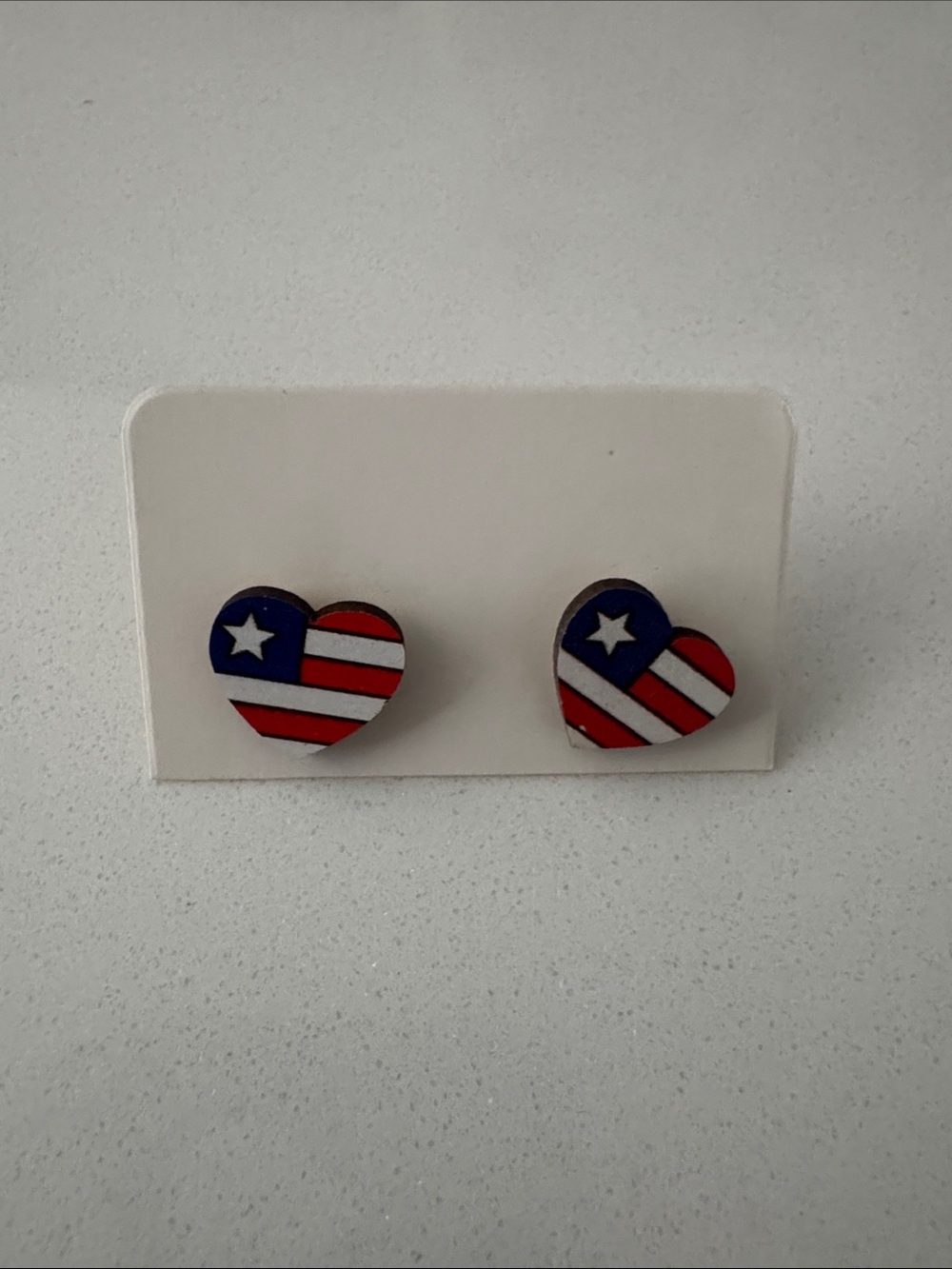 Patriotic Heart Stud Earrings - Red, White & Blue
